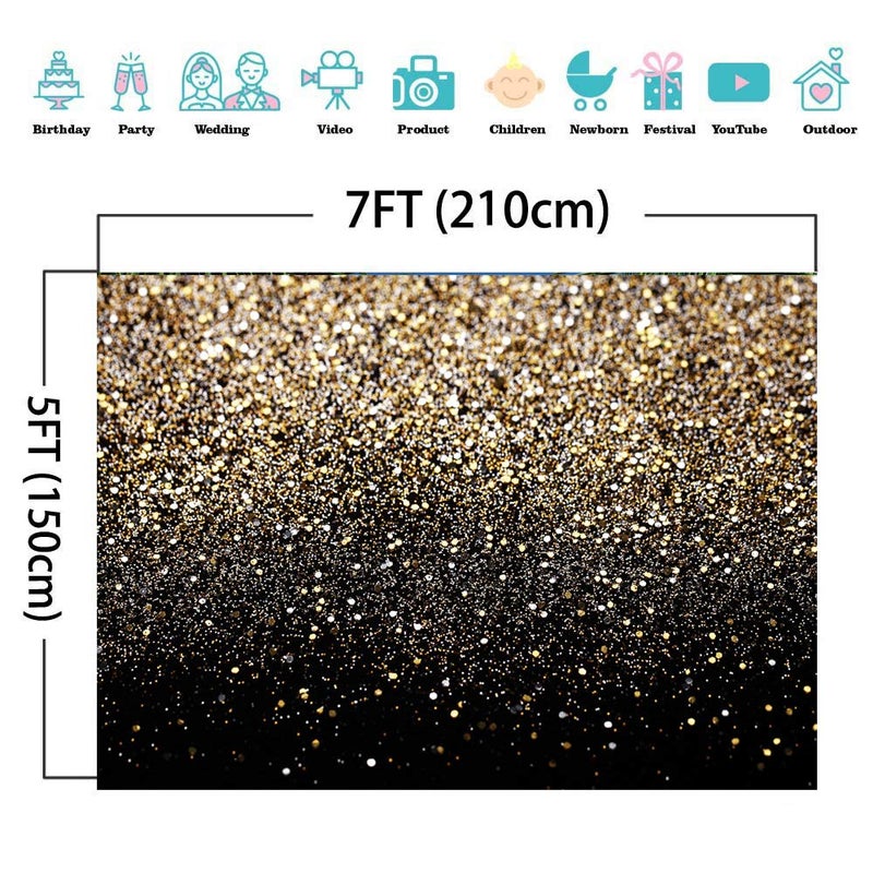SJOLOON Black and Gold Backdrop Gold Spots Backdrop Vinyl Photography Backdrop Vintage Background for Family Birthday Party Newborn Studio Props 11547(7x5FT) - Image 2